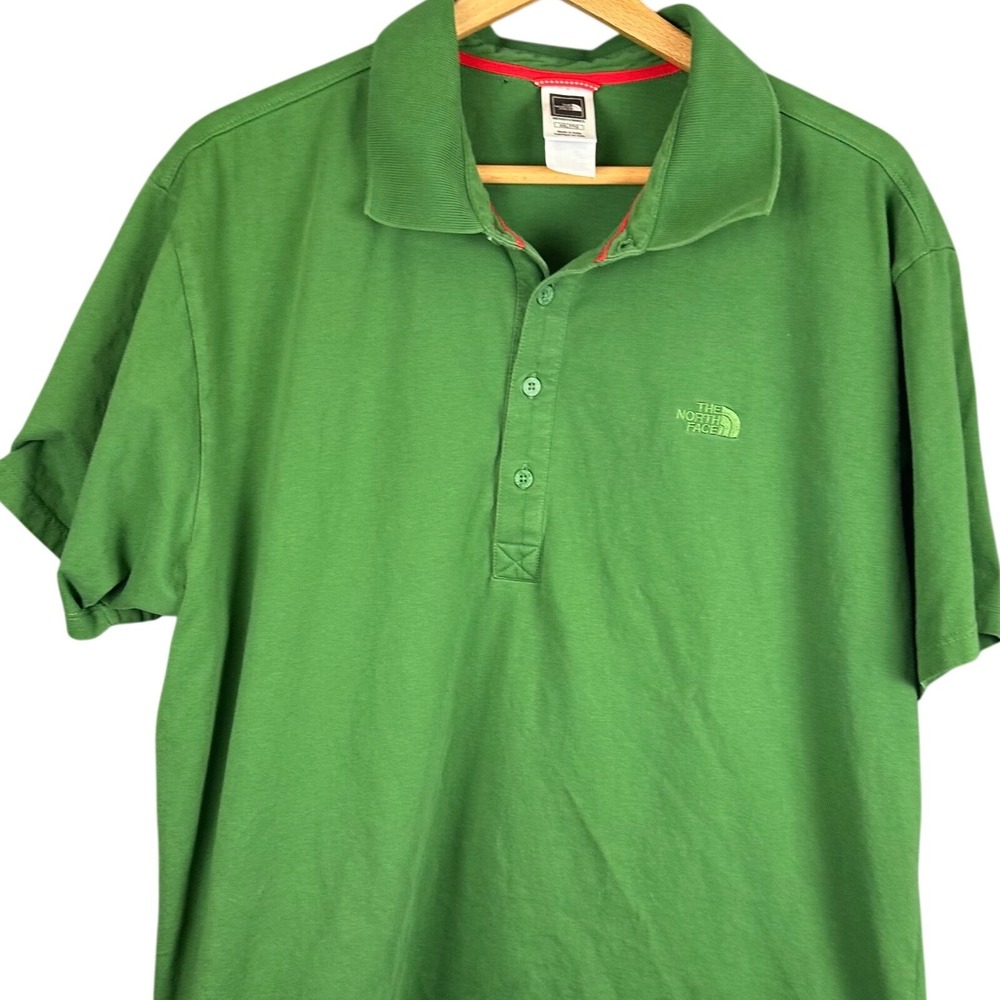The North Face Mens XXL Short Sleeve Polo Shirt Green Embroidered Logo Classic